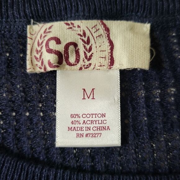 SO® Junior's Navy Stripe Crewneck Lightweight Waffle-knit Sweater - Picture 3 of 13